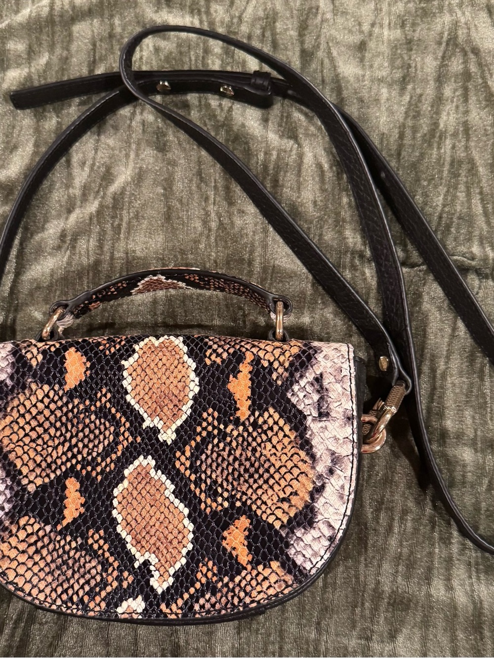 Snake-Print Crossbody Bag in Brown and Black
